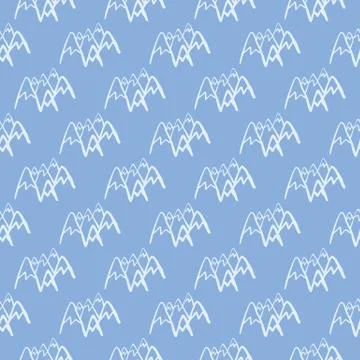 Seamless pattern with mountains on blue background. White peak rock endless w Stock Illustration