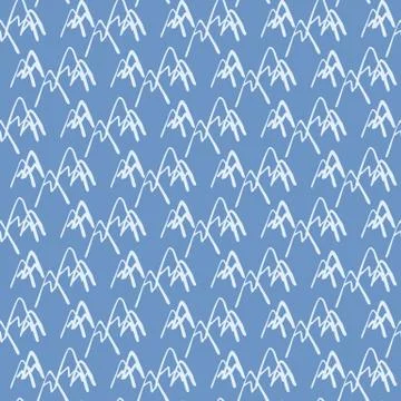 Seamless pattern with mountains on blue background. Hand drawn peak rock endl Stock Illustration