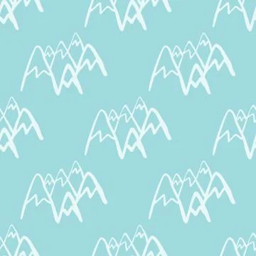 Seamless pattern with mountains on light blue background. White peak rock end Illustrazione stock