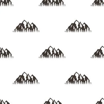 Seamless pattern with mountains in retro hipster style. Can be used for Stock Illustration