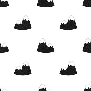 Seamless pattern of mountains on white background. Vector scandinavian hand-d Stock Illustration
