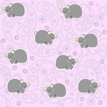 Seamless pattern with mouse and Paisley ornament, vector Illustrazione stock