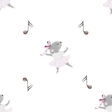 Seamless pattern mouse ballerina. cute pattern with a mouse in a skirt and a bow Stock Illustration