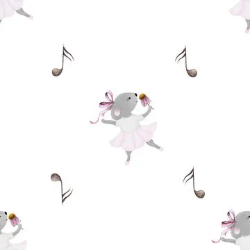 Seamless pattern mouse ballerina. cute pattern with a mouse in a skirt and a bow Stock Illustration