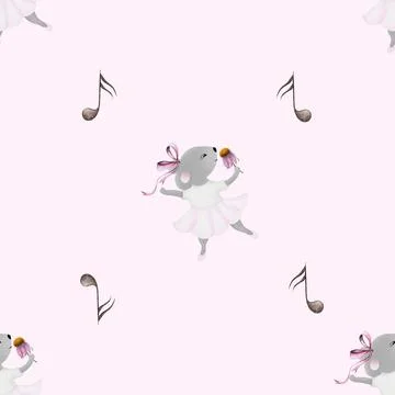 Seamless pattern mouse ballerina. cute pattern with a mouse in a skirt and a bow Stock Illustration