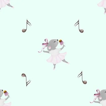 Seamless pattern mouse ballerina. cute pattern with a mouse in a skirt and a bow Stock Illustration