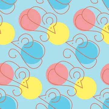 Seamless pattern with mouse silhouette and colored circle. Design for fabric, Stock Illustration