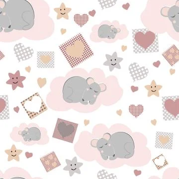 Seamless pattern with a mouse, stars and hearts Illustrazione stock