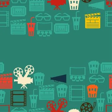 Seamless pattern of movie elements and cinema icons. Illustrazione stock