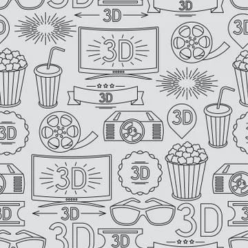 Seamless pattern of movie elements and cinema icons Stock Illustration