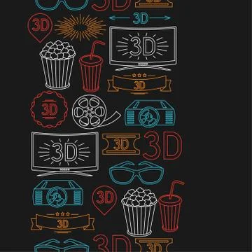 Seamless pattern of movie elements and cinema icons Stock Illustration