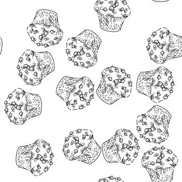 Seamless pattern muffin sketch hand drawn Stock Illustration