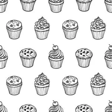 Seamless pattern with muffins and cupcakes. Stock Illustration