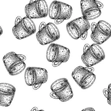 Seamless pattern mug coffee glass sketch hand drawn black Ilustración de archivo