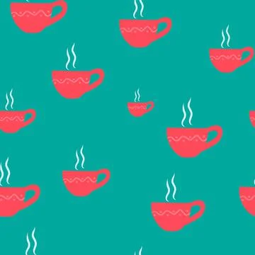 Seamless pattern mug with steam. hand drawn Stock Illustration