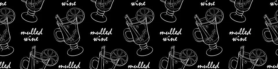 Seamless pattern of mulled wine cocktail in special glass. Hand drawn doodle  Stock Illustration