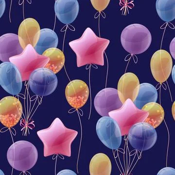 Seamless pattern with multi-colored balloons with a star. Cute print with h.. Stock Illustration