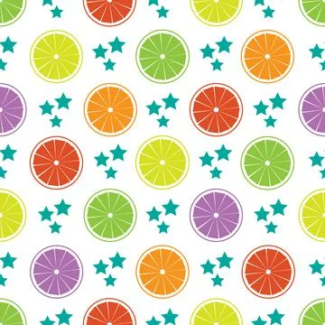 Seamless pattern with multi-colored citrus fruits abstract Stock Illustration