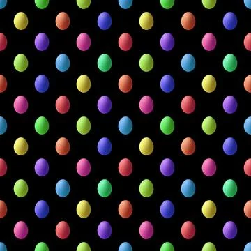 Seamless Pattern of Multi Colored Easter Egg on Black Background 스톡 사진