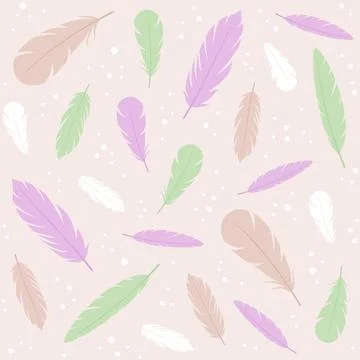 Seamless pattern with multi-colored feathers on a beige background Stock Illustration