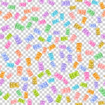 Seamless pattern of multi-colored gummy bears in a light tone on a transparen Stock Illustration
