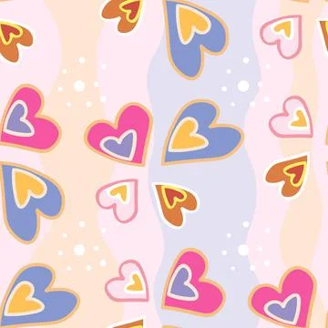 Seamless pattern of multi-colored hearts on a background of uneven colored st Stock Illustration
