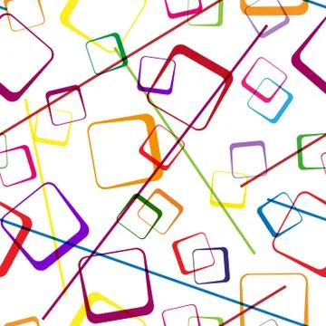 Seamless pattern of multi-colored intersecting squares and lines on a transpa Stock Illustration