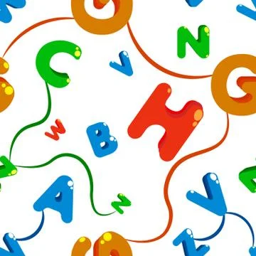 Seamless pattern, multi-colored letters in the style of bubbles Stock Illustration
