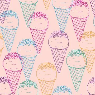 Seamless pattern with multi-colored outlined ice cream Stock Illustration