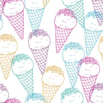 Seamless pattern with multi-colored outlined ice cream Stock Illustration