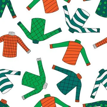 Seamless pattern of multi-colored sweaters with a high throat. Warm clothes.. Stock Illustration