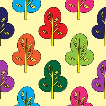 Seamless pattern with multicolor abstract trees Stock Illustration