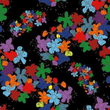 Seamless pattern with multicolor cherry blossom Stock Illustration