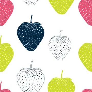Seamless pattern of multicolor strawberries. Vector illustration Stock Illustration