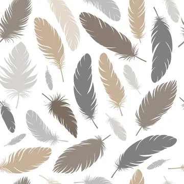 Seamless pattern with multicolored bird feathers. Pastel colors. Delicate a.. Stock Illustration