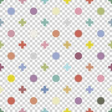 Seamless pattern in multicolored circles and crosses on a transparent backg.. Stock Illustration