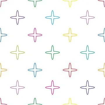 Seamless pattern with multicolored contour figures in the form of crosses. .. Stock Illustration