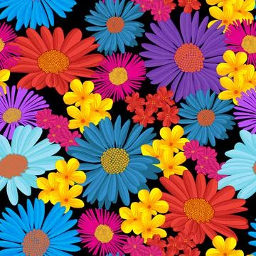 Seamless pattern with multicolored daisies. Floral vector illustration. Stock Illustration