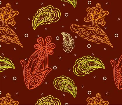 Seamless pattern with multicolored detailed indian flowers Stock Illustration
