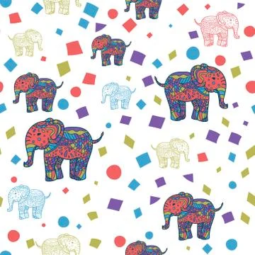 Seamless Pattern of multicolored elephants elephants. Background Children's p Illustrazione stock