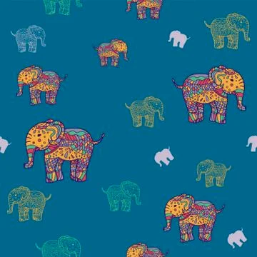 Seamless Pattern of multicolored elephants elephants. Background Children's p Stock Illustration
