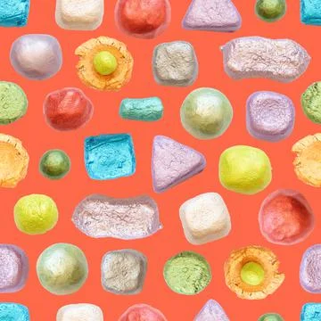 Seamless pattern of multicolored figurines made of plaster. Stock Illustration