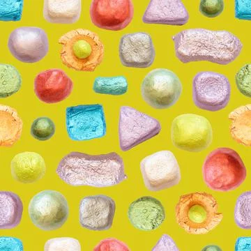 Seamless pattern of multicolored figurines made of plaster. Stock Illustration