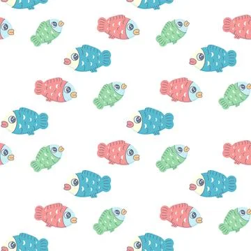 Seamless pattern multicolored fish, vector illustration for fabric, print, .. Stock Illustration