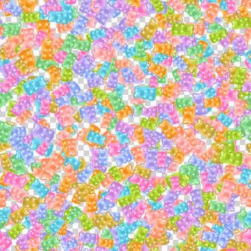 Seamless pattern of multicolored gummy bears in a light tone on a transparent Stock Illustration