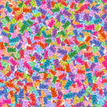 Seamless pattern of multicolored gummy bears on a transparent background Stock Illustration