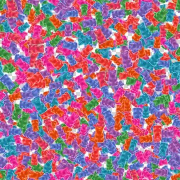 Seamless pattern of multicolored gummy bears in a dark tone on a transparent Stock Illustration
