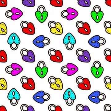 Seamless pattern with multicolored heart-shaped locks. Vector illustration Stock Illustration