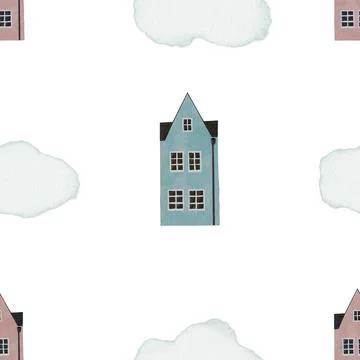 Seamless pattern multicolored houses. cute minimalistic children's house pattern Stock Illustration