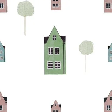 Seamless pattern multicolored houses. cute minimalistic children's house pattern Stock Illustration